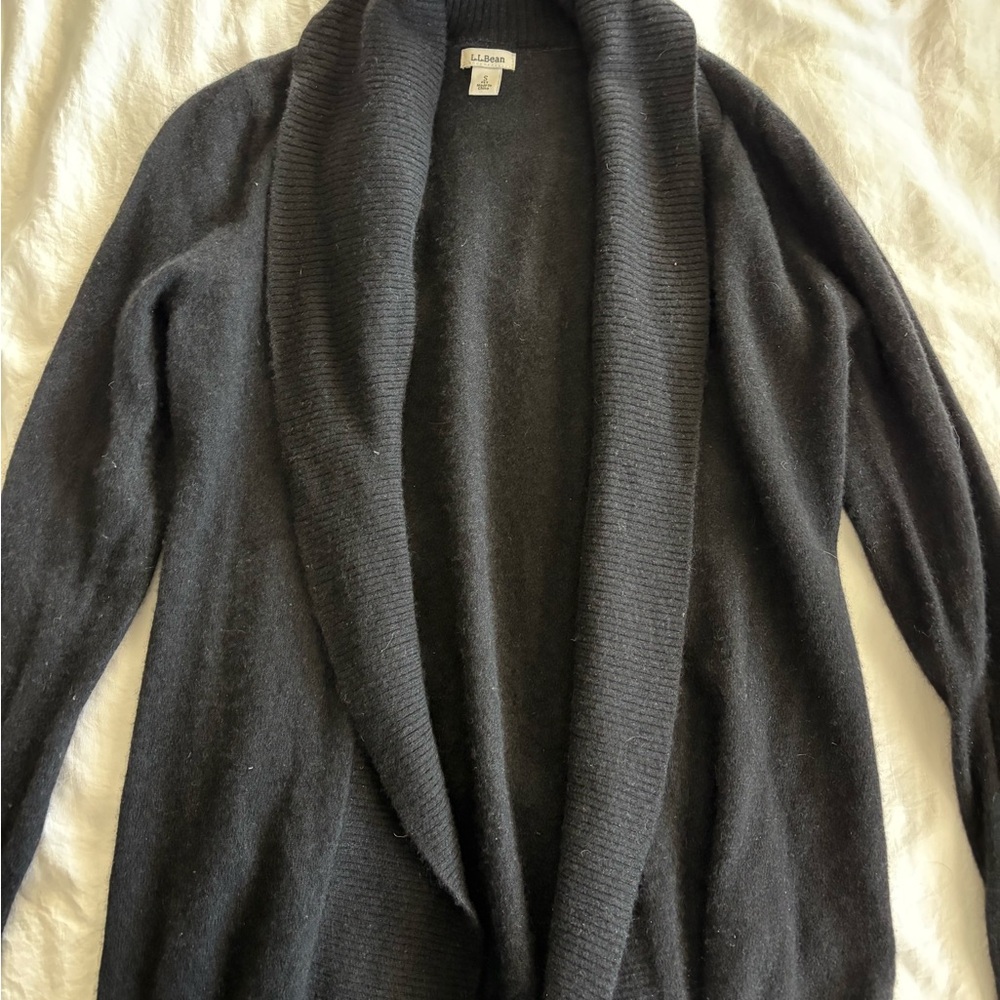 L.L. Bean Black Open-Front Shawl Collar Cardigan